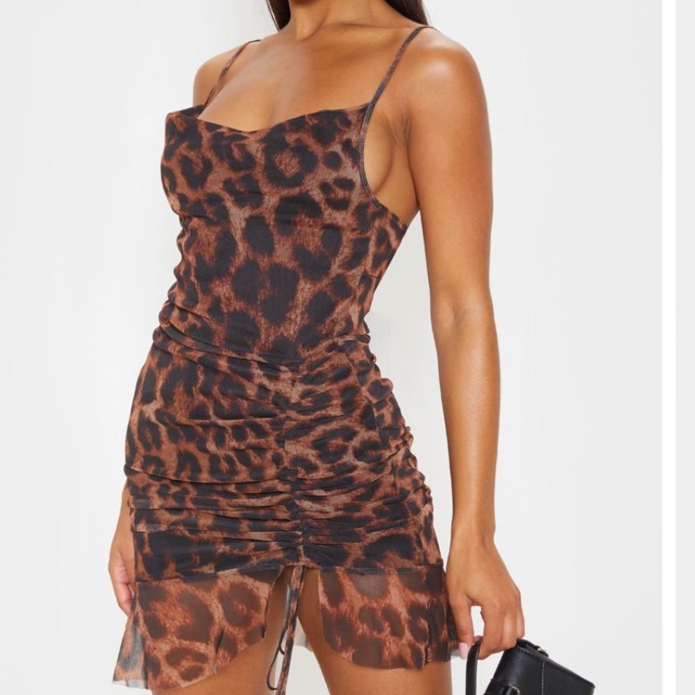 PrettyLittleThing Leopard Print Ruched Dress